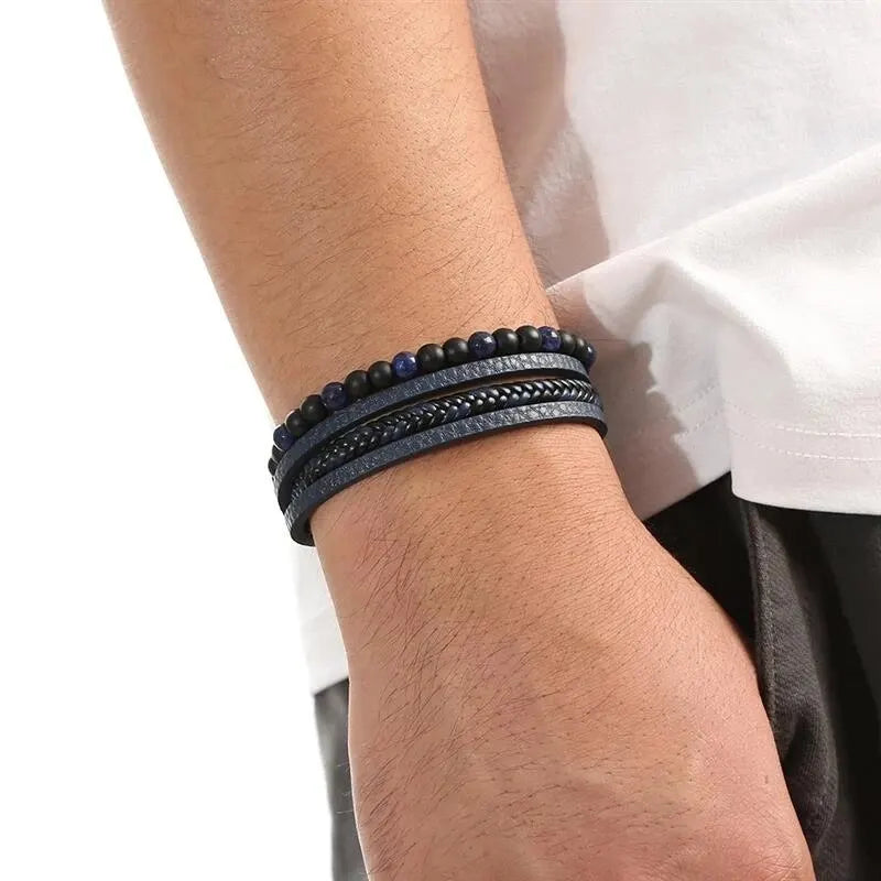 Men Leather Bracelet Classic Fashion Tiger Eye Beaded Multi Layer Leather Bracelet For Men Jewelry Gift Usedleon