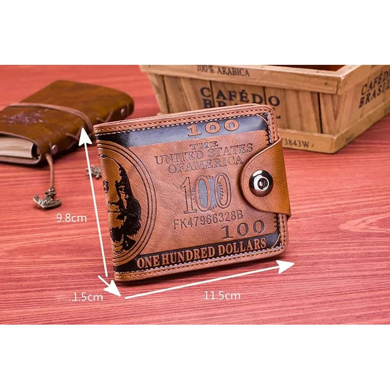 Fashion Wallets With 100 US Dollar Pattern Wallet Male Leather Photo Card Holder Large Capacity Usedleon