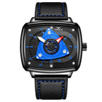 ONOLA Men's Quartz Watch Black Red Racing Style Square Dial Watch Black Leather Strap Waterproof Night Light Fashion Watch Usedleon