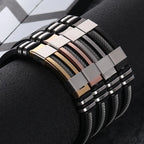 Fashion Stainless Steel Bracelets Men Wrist Band Black Grooved Rudder Silicone Mesh Link Insert Punk Wristband Casual Bangles Usedleon