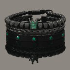 Luxury Set Green Eye Leopard Head Charm Handmade Man Bracelet Crystals Women Stainless Steel Bangles Jewelry Usedleon