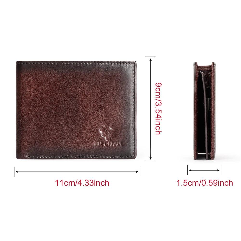 KAVIS Handmade Men's Wallet Genuine Leather RFID Card Holder with ID Window Large Capacity Male Storage Money Bag Fashion Usedleon