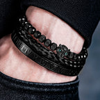 3pcs/set Classical Handmade Braiding Bracelet  Hip Hop Men Pave CZ Leopard Head Roman Numeral Bracelet Stainless Steel Jewelry Usedleon