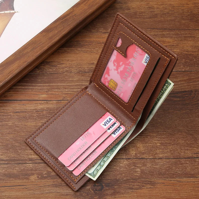 Men's Slim Money Clip Wallet Credit Card ID Holder Casual Male Leather Short Multi Card Holder Purses Business Man Bifold Wallet Usedleon