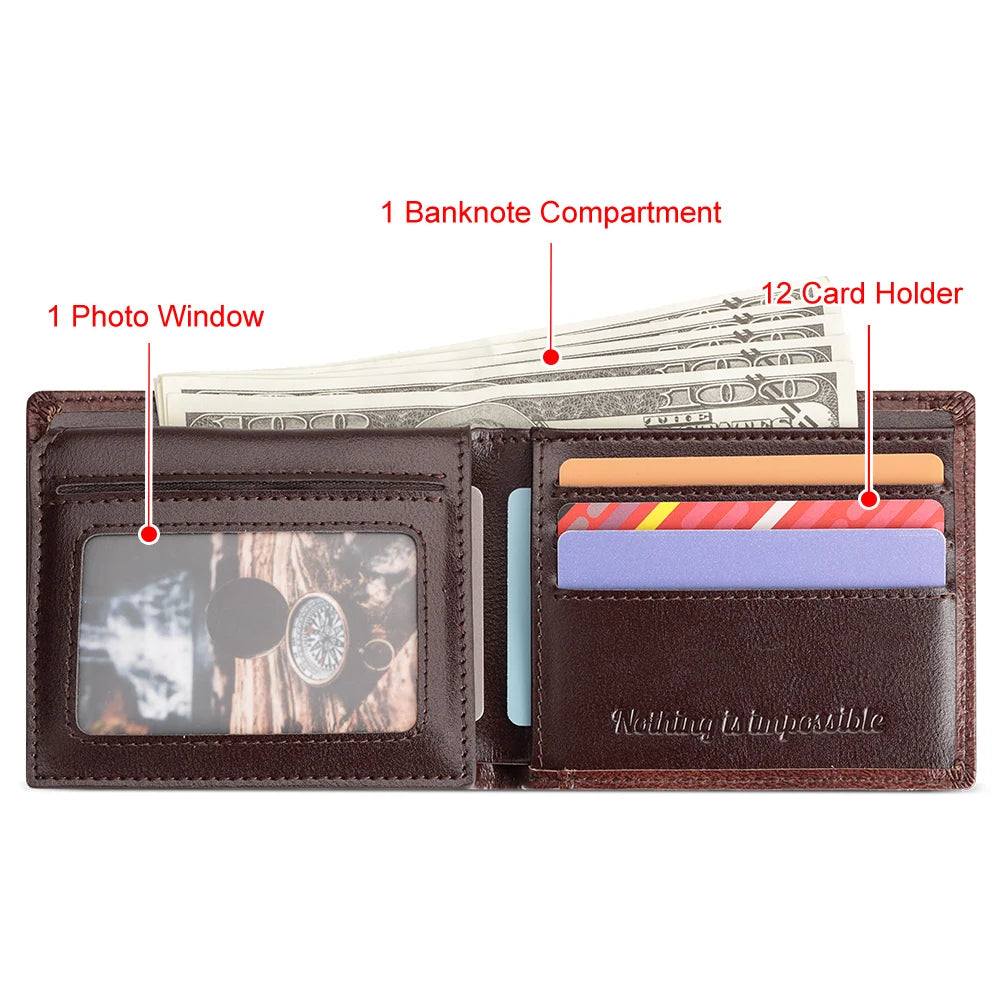 KAVIS Handmade Men's Wallet Genuine Leather RFID Card Holder with ID Window Large Capacity Male Storage Money Bag Fashion Usedleon