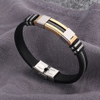 Fashion Stainless Steel Bracelets Men Wrist Band Black Grooved Rudder Silicone Mesh Link Insert Punk Wristband Casual Bangles Usedleon
