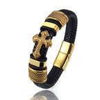 Dark Series Men's Leather Cross Bracelet New Fashion Hand-woven Rope Multi-layer Combination Stainless Steel Male Jewelry Gift Usedleon