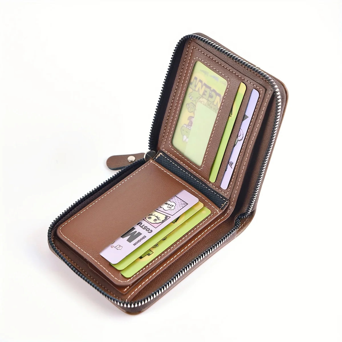Men's Wallet Made of PU Wax Oil Skin Purse for Men Coin Purse Short Male Card Holder Wallets Zipper Around Money Coin Purse Usedleon