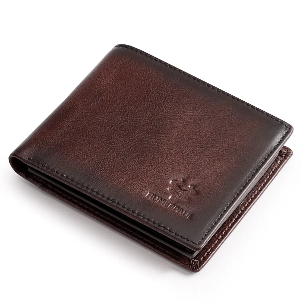 KAVIS Handmade Men's Wallet Genuine Leather RFID Card Holder with ID Window Large Capacity Male Storage Money Bag Fashion Usedleon