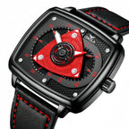 ONOLA Men's Quartz Watch Black Red Racing Style Square Dial Watch Black Leather Strap Waterproof Night Light Fashion Watch Usedleon