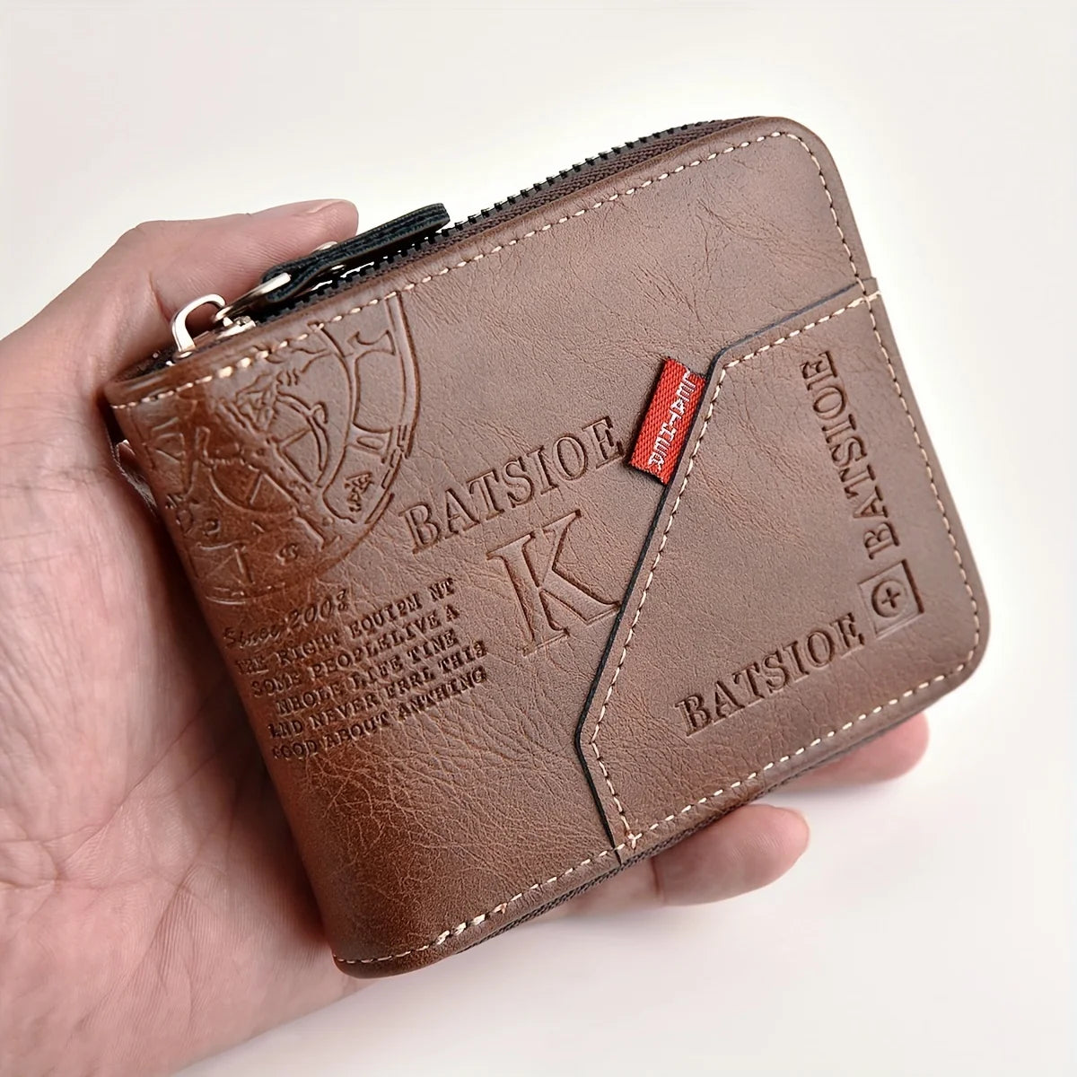 Men's Wallet Made of PU Wax Oil Skin Purse for Men Coin Purse Short Male Card Holder Wallets Zipper Around Money Coin Purse Usedleon
