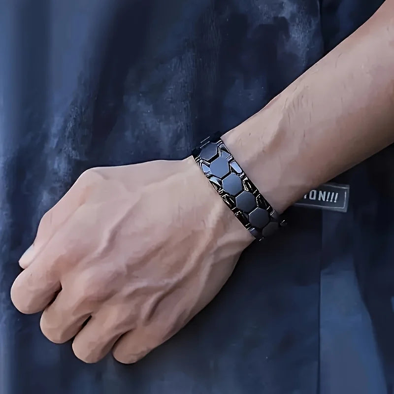 1pc men's magnetic titanium alloy bracelet - Ideal Father's Day gift, detachable hexagonal wide magnetic bead bracelet Usedleon