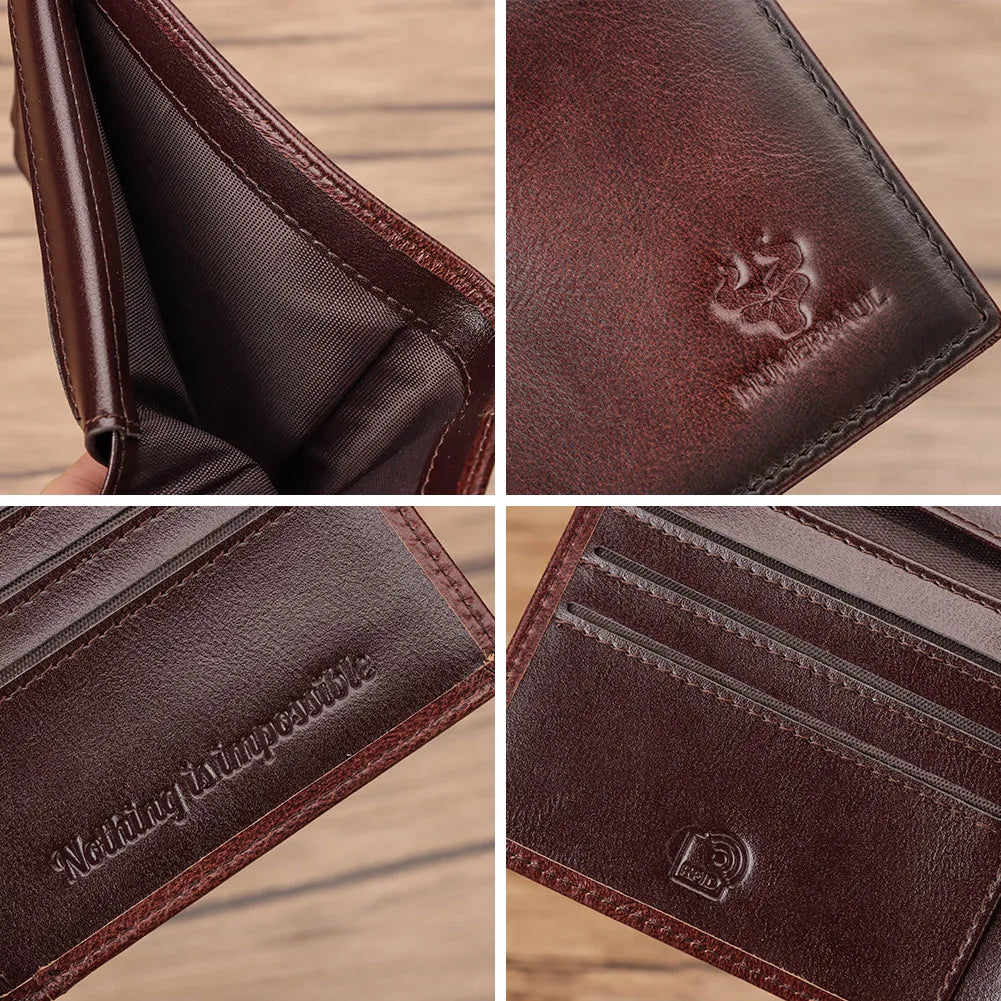 KAVIS Handmade Men's Wallet Genuine Leather RFID Card Holder with ID Window Large Capacity Male Storage Money Bag Fashion Usedleon