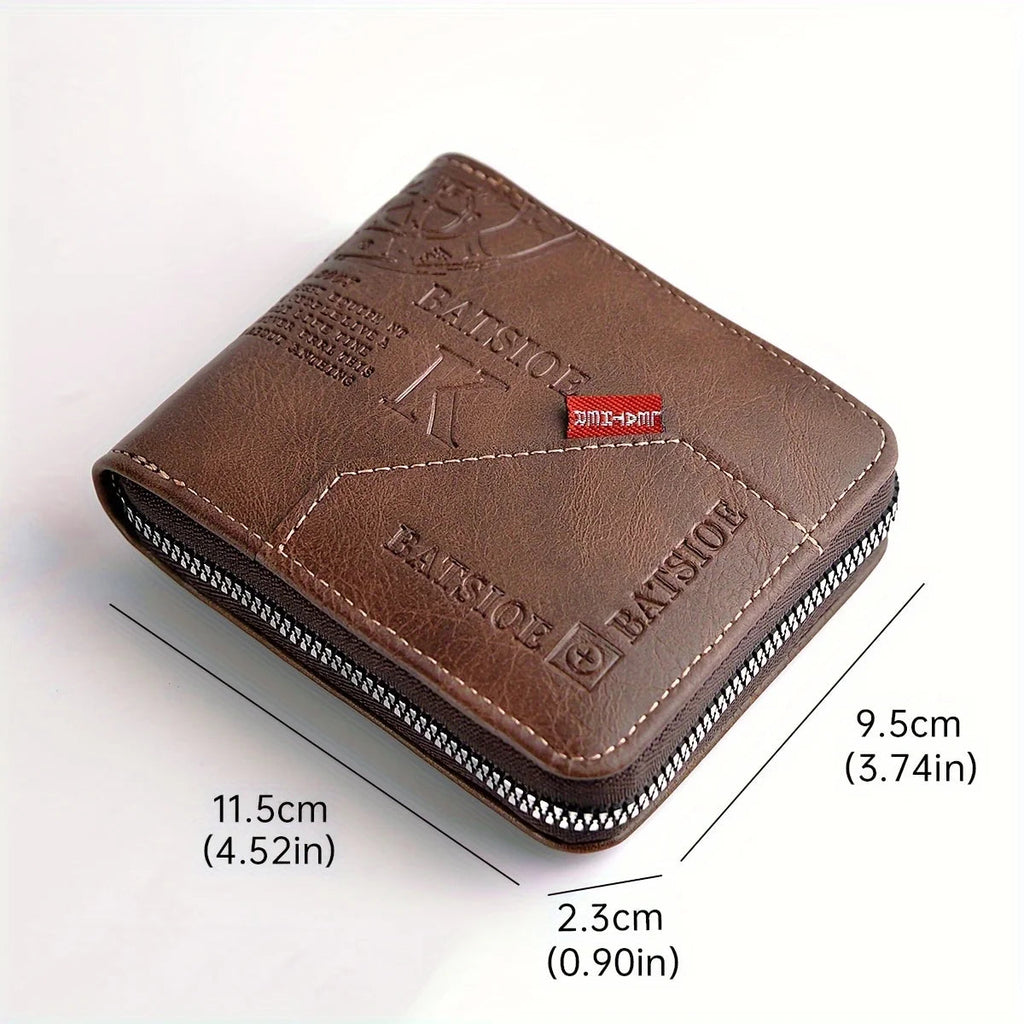 Men's Wallet Made of PU Wax Oil Skin Purse for Men Coin Purse Short Male Card Holder Wallets Zipper Around Money Coin Purse Usedleon