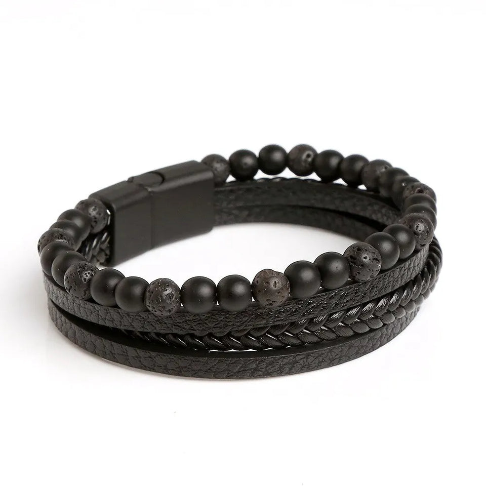 Men Leather Bracelet Classic Fashion Tiger Eye Beaded Multi Layer Leather Bracelet For Men Jewelry Gift Usedleon