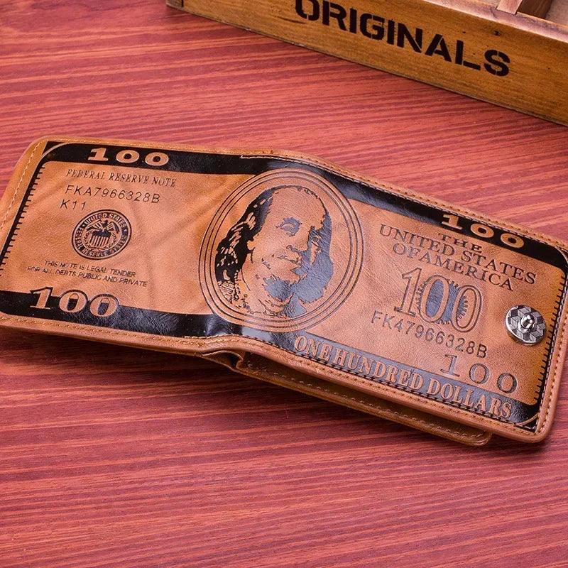Fashion Wallets With 100 US Dollar Pattern Wallet Male Leather Photo Card Holder Large Capacity Usedleon