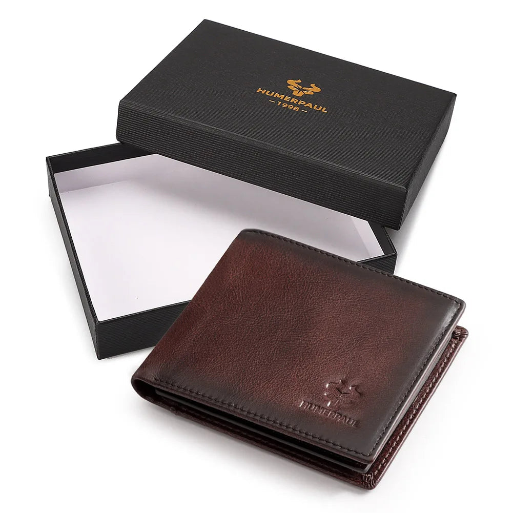 KAVIS Handmade Men's Wallet Genuine Leather RFID Card Holder with ID Window Large Capacity Male Storage Money Bag Fashion Usedleon