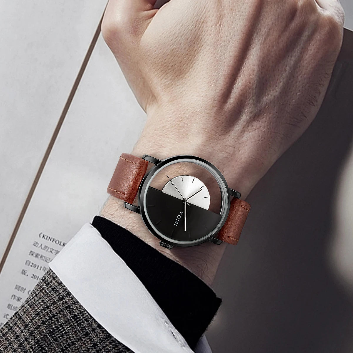 TOMI 3PCS Luxury Business Gift Box Set Men Watch Wallet Simple Leisure Creative Hollow Dial Men Quartz Watch Watch Clock Gifts Usedleon