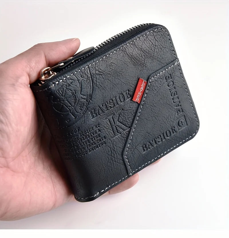 Men's Wallet Made of PU Wax Oil Skin Purse for Men Coin Purse Short Male Card Holder Wallets Zipper Around Money Coin Purse Usedleon