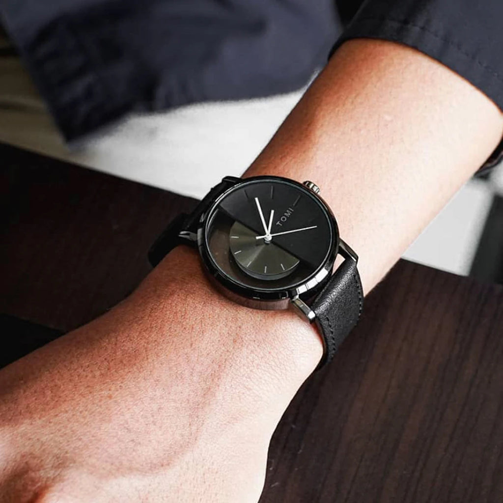 TOMI 3PCS Luxury Business Gift Box Set Men Watch Wallet Simple Leisure Creative Hollow Dial Men Quartz Watch Watch Clock Gifts Usedleon