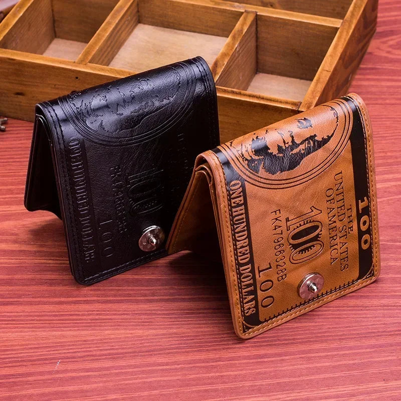 Fashion Wallets With 100 US Dollar Pattern Wallet Male Leather Photo Card Holder Large Capacity Usedleon