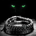 3pcs/set Classical Handmade Braiding Bracelet  Hip Hop Men Pave CZ Leopard Head Roman Numeral Bracelet Stainless Steel Jewelry Usedleon