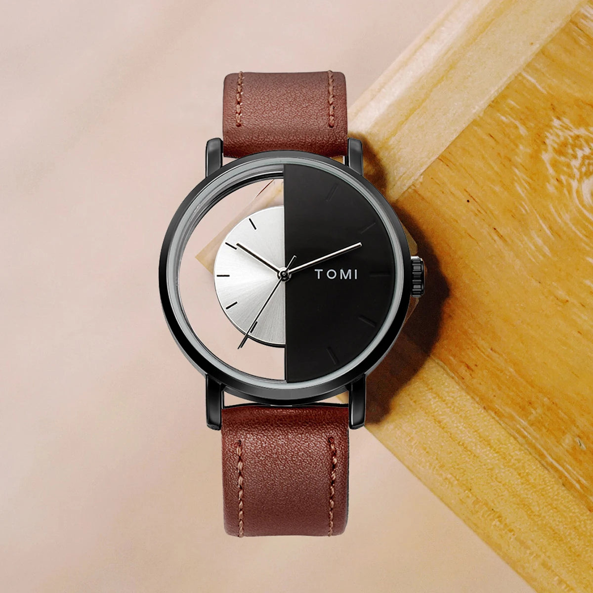 TOMI 3PCS Luxury Business Gift Box Set Men Watch Wallet Simple Leisure Creative Hollow Dial Men Quartz Watch Watch Clock Gifts Usedleon