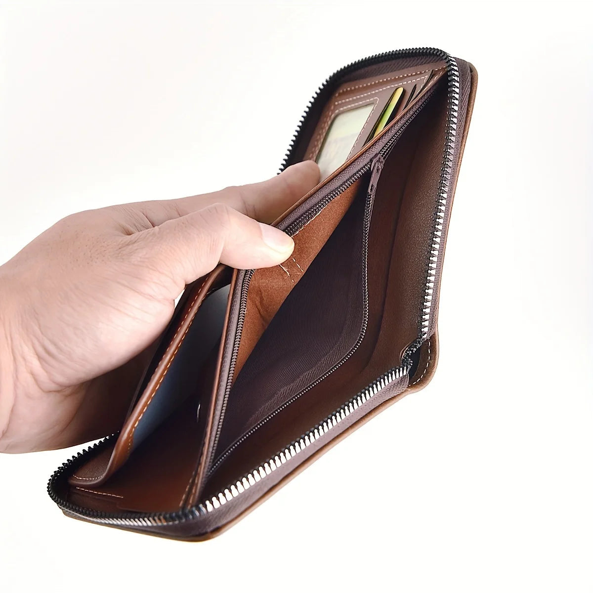 Men's Wallet Made of PU Wax Oil Skin Purse for Men Coin Purse Short Male Card Holder Wallets Zipper Around Money Coin Purse Usedleon